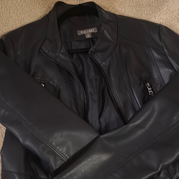 Navy Faux Leather Jacket - Picture 3 of 4